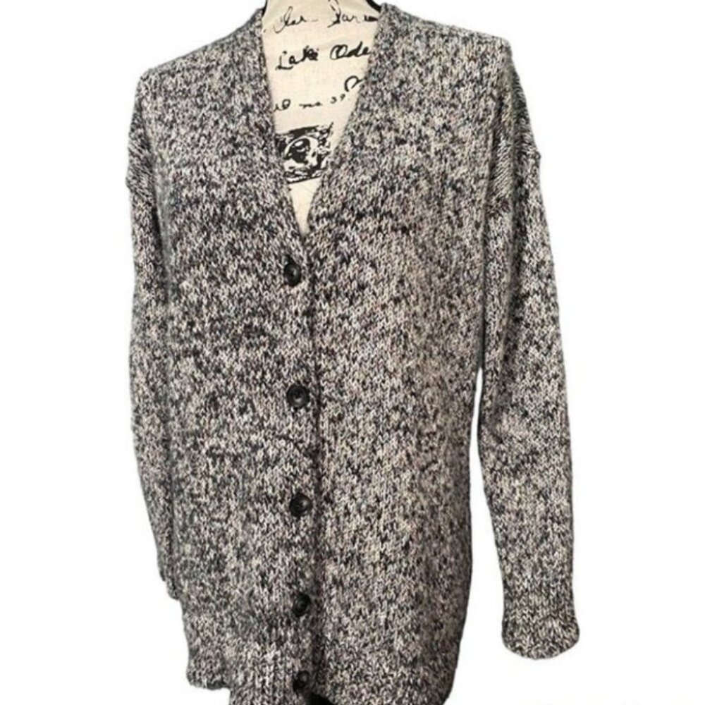 Gray Tweed Soft Knit Cotton Cardigan Sweater Classic Cozy Preppy Button-Up Sz S